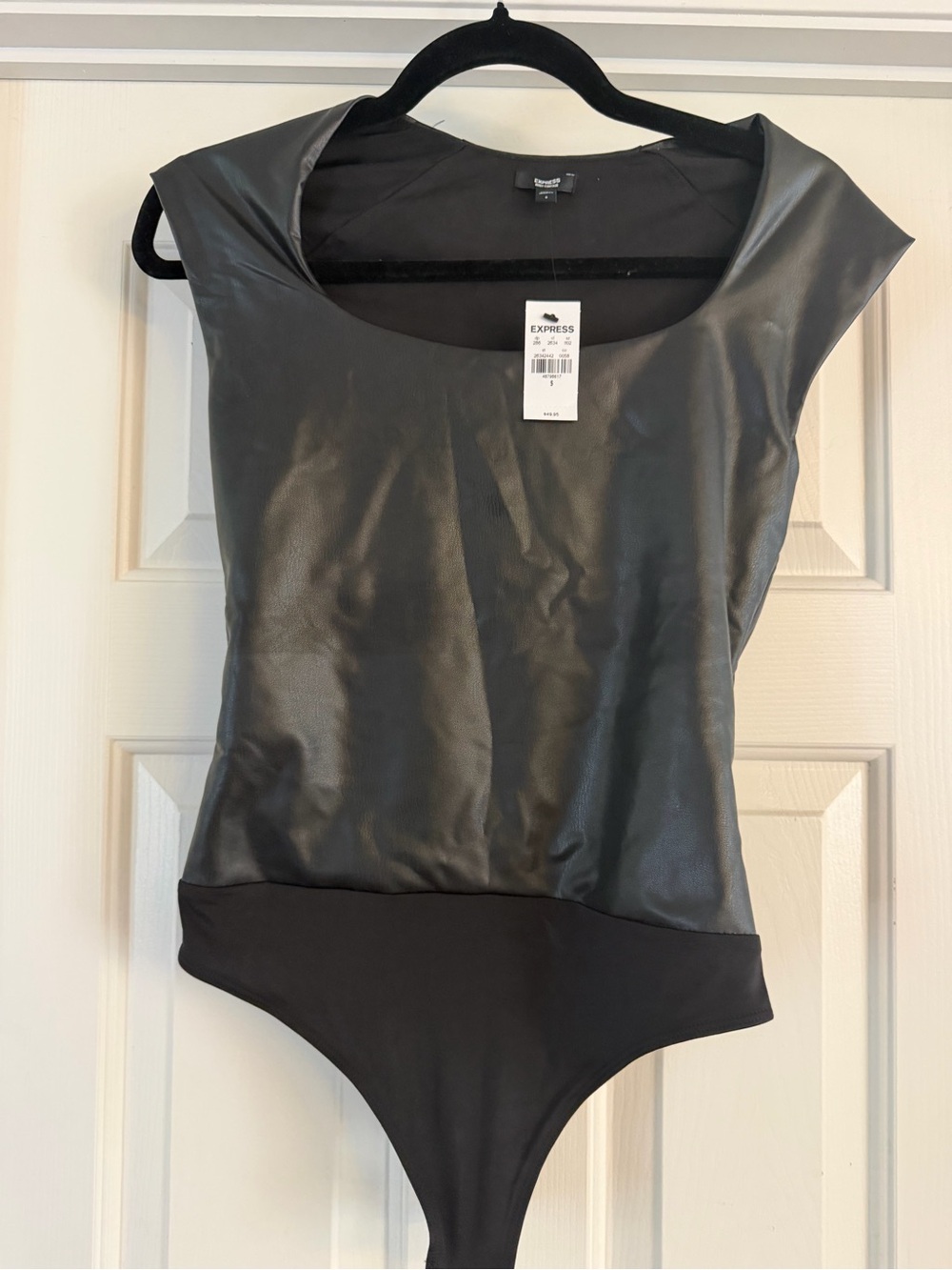 Express Black Faux Leather Scoop-Neck Bodysuit